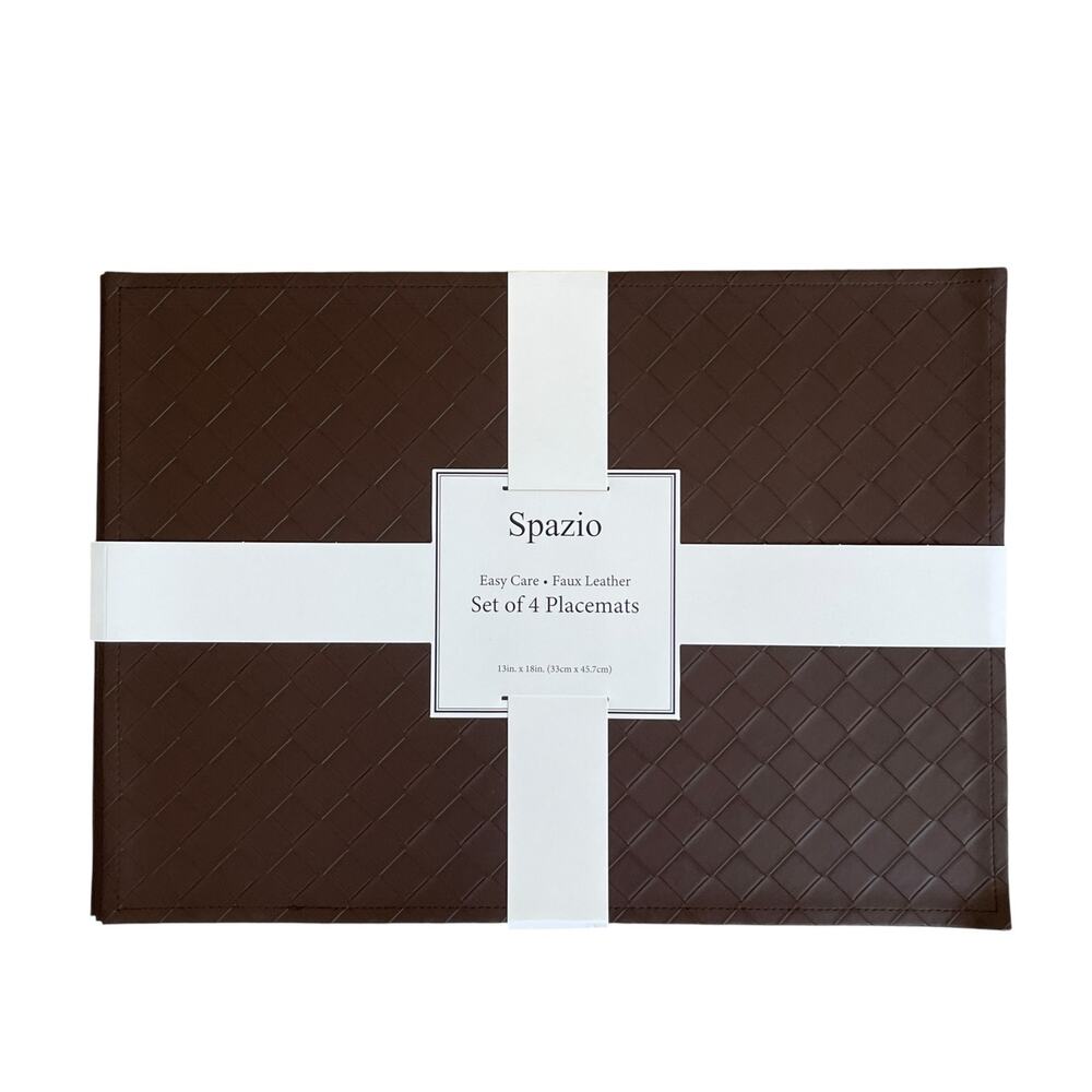 SPAZIO Faux Leather Placemats 13x18 Chocolate Brown Fall Home Decor Set of 4 NEW